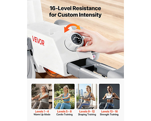Веслувальний тренажер магнітний VEVOR сіро-білий