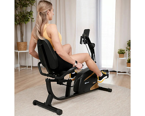 Велотренажер горизонтальний магнітний Hop-Sport HS-045L Volt чорно-золотистий