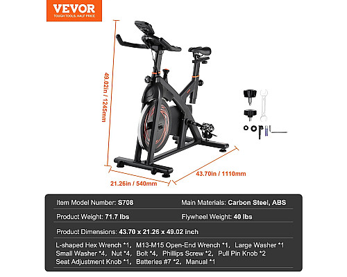 Велотренажер магнітний VEVOR С708, чорно-червоний