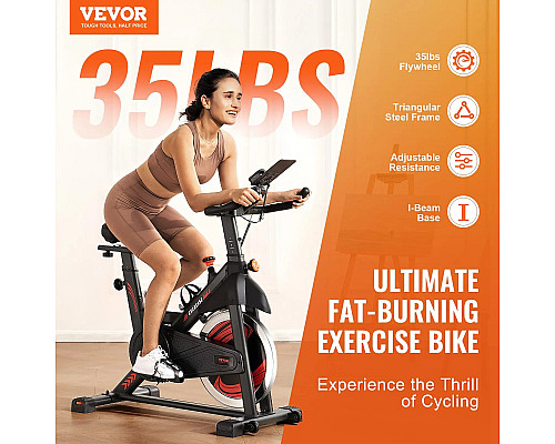 Велотренажер магнітний VEVOR S706, чорно-червоний