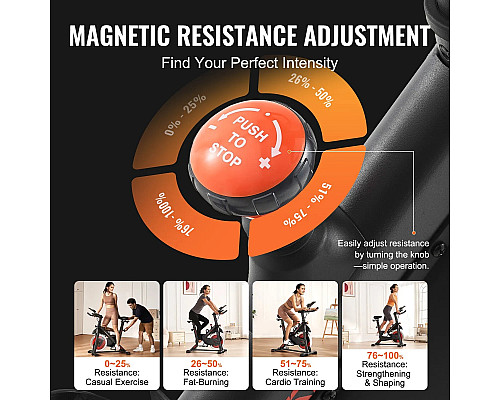 Велотренажер магнітний VEVOR S706, чорно-червоний