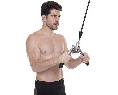 Ручка для верхньої тяги York Fitness V-подібна на трицепс з обертовим підвісом та гумовими рукоятками, хром