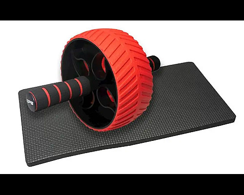 Колесо для тренування м'язів пресу Power System PS-4107 Full Grip з килимком, червоне