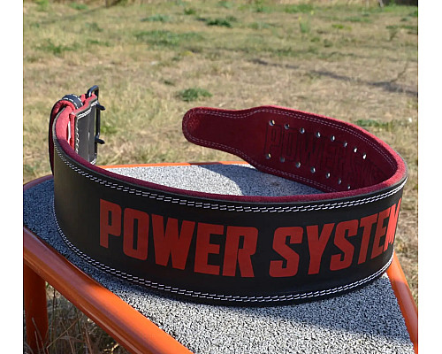 Пояс для бодібілдингу шкіряний Power System PS-3830 - чорно-червоний/ розмір L
