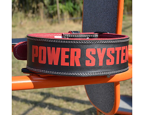 Пояс для бодібілдингу шкіряний Power System PS-3830 - чорно-червоний/ розмір L