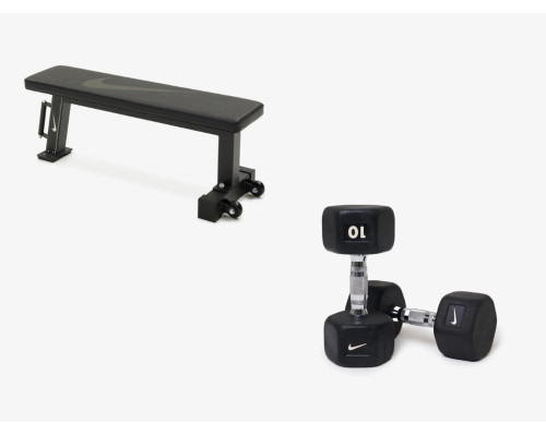 Лавка плоска Nike Rolling Weight Bench з гантелями Nike Hex Dumbbell