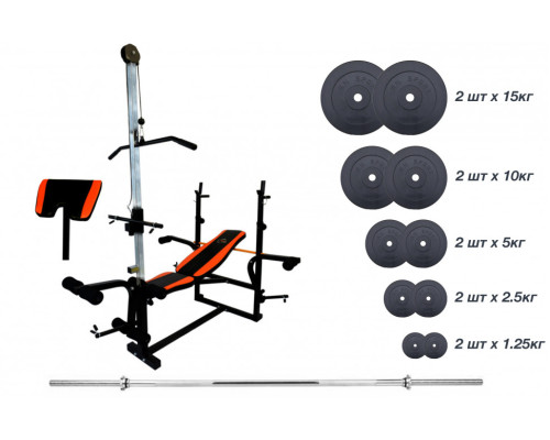 Лава для жиму з верхньою тягою та тренажерами + штанга 75 кг RN-Sport