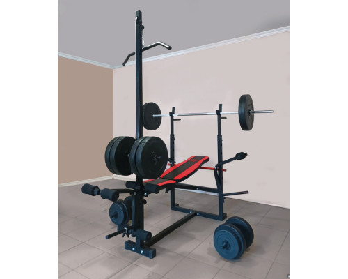 Лава для жиму з верхньою тягою та тренажерами + штанга 75 кг RN-Sport