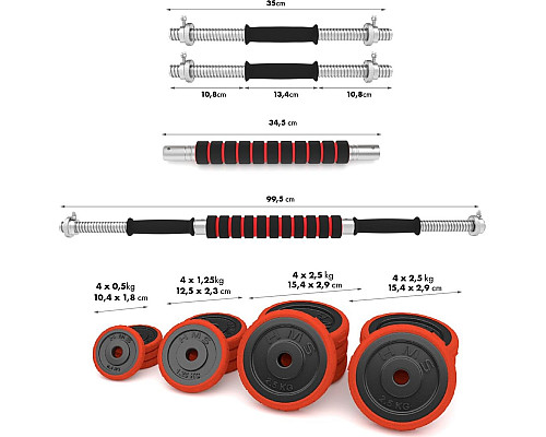 Гантелі розбірні HMS SGGX30 з перехідником для штанги, 2 x 15 кг
