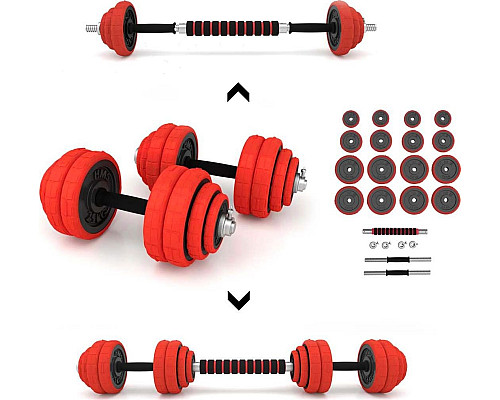 Гантелі розбірні HMS SGGX30 з перехідником для штанги, 2 x 15 кг