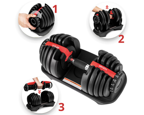 Гантель розбірна регульована Gymtek 2,5-24 кг червоний
