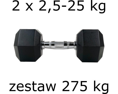 Гантелі UnderFit прогумовані Hex 2 х 2,5-25 кг (275 кг)