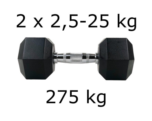 Гантелі UnderFit прогумовані Hex 2 х 2,5-25 кг (275 кг)
