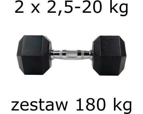 Гантелі UnderFit прогумовані Hex 2 х 2,5-20 кг (180 кг)