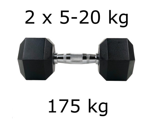 Гантелі UnderFit прогумовані Hex 2 х 5-20 кг (175 кг)