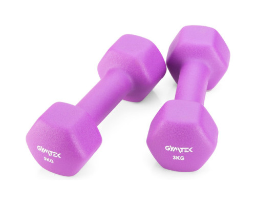 Гантелі неопренові Gymtek Hex 2 х 3 кг, фіолетовий