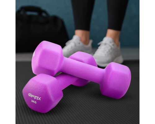 Гантелі неопренові Gymtek Hex 2 х 3 кг, фіолетовий