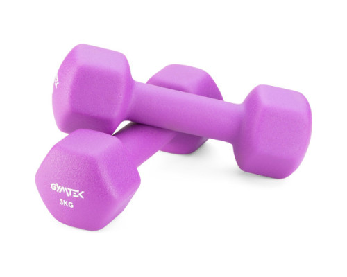 Гантелі неопренові Gymtek Hex 2 х 3 кг, фіолетовий