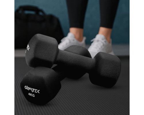 Гантелі неопренові Gymtek Hex 2 х 4 кг, чорний