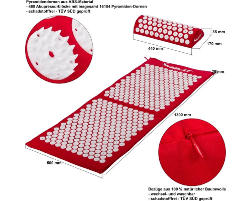 Червона оздоровча мата Movit для акупресури 130x50 см з шипами від болю у спині