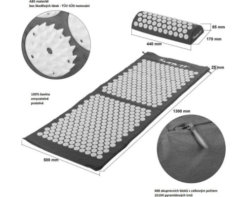 Акупунктурний килимок з подушкою MOVIT 130 x 50 см - сірий