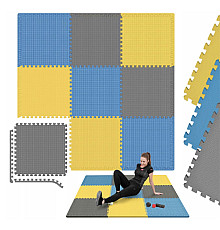 Мат-пазл Hop-Sport EVA 1cm HS-A010PM - 9 частин сірий/синій/жовтий