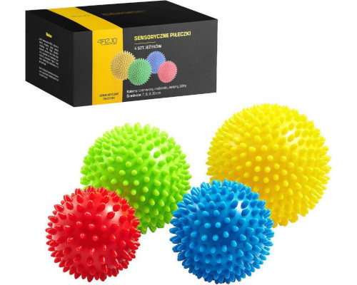 Масажні кульки 4fizjo Spike balls - 4 шт./салатовий, червоний,блакитний, жовтий
