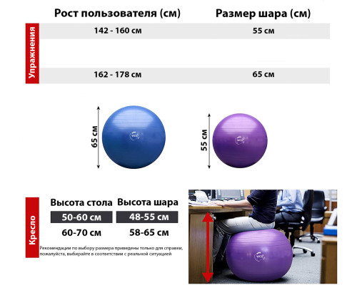 М'яч для фітнесу (фітбол) WCG 55 Anti-Burst 300кг Голубий + насос