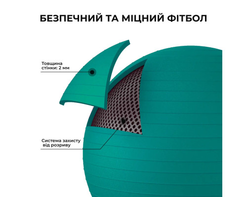 М'яч для фітнесу (фітбол) WCG 65 Anti-Burst 300кг бірюзовий + насос