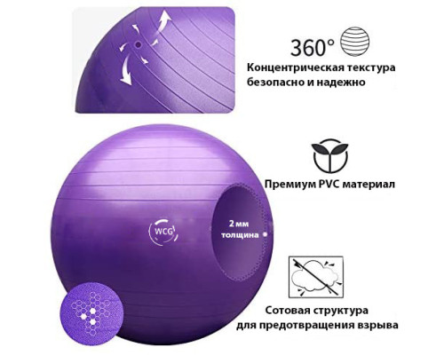 М'яч для фітнесу (фітбол) WCG 65 Anti-Burst 300кг Фіолетовий + насос М'яч для фітнесу (фітбол) WCG 65 Anti-Burst 300кг Фіолетовий + насос