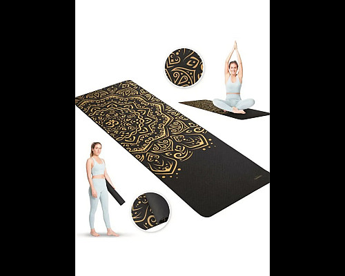 Йога-мат Queenfit Mandala TPE 5 мм чорний з золотим Йога-мат Queenfit Mandala TPE 5 мм чорний з золотим