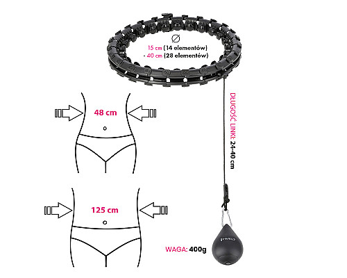 Хула-хуп масажний HMS HHM12 з навантаженням та поясом для схуднення BR163 Plus Size, чорний