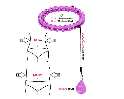 Хула-хуп масажний HMS HHM12 з навантаженням та поясом для схуднення BR163 Plus Size, фіолетовий