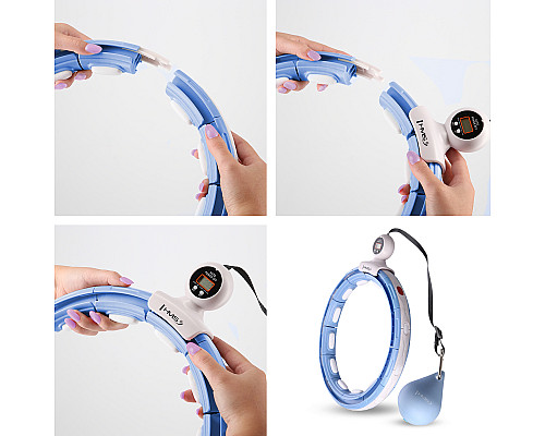 Хула-хуп магнітний HMS HHM15 з лічильником, навантаженням та поясом для схуднення BR16 Plus Size, блакитний