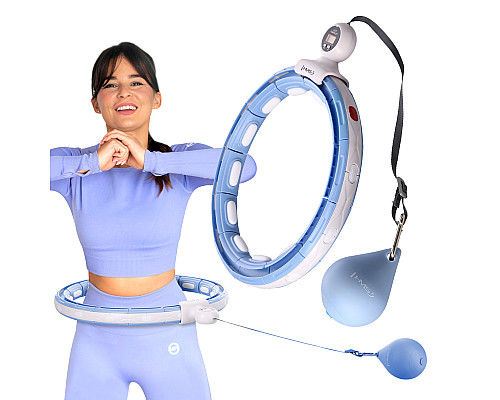 Хула-хуп магнітний HMS HHM15 з лічильником, навантаженням та поясом для схуднення BR16 Plus Size, блакитний