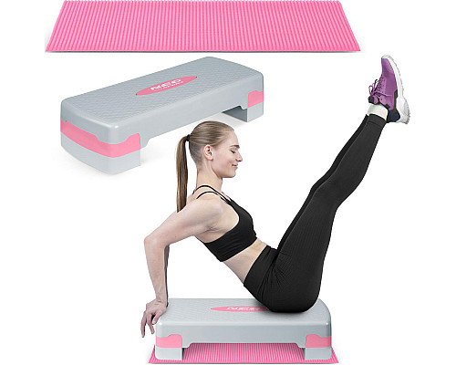 Степ-платформа+килимок Neo-Sport Step NS-401 - сіро-рожева
