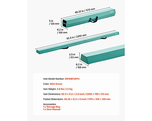 Дитяча гімнастична балка VEVOR SWS8EVAPU 2,35, м'ятно-зелений
