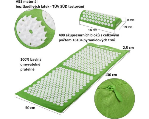 Акупресурний килимок MXSTP з подушкою MOVIT 130 x 50 см, зелений масажний