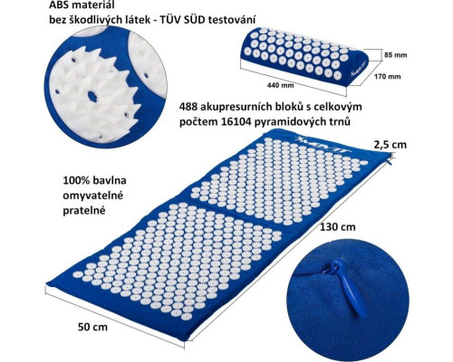 Акупресурний килимок MXSTP з подушкою MOVIT 130 x 50 см, темно-синій, масажний