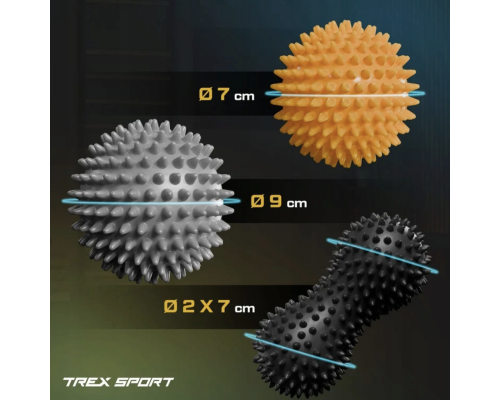 Набір масажних м'ячів Trex Sport TX-003MSB 3в1 для йоги та фітнесу PVC Набір масажних м'ячів Trex Sport TX-003MSB 3в1 для йоги та фітнесу PVC