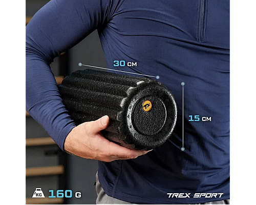 Роллер масажер ребристий Trex Sport TX-030EPR EPP 30см чорний