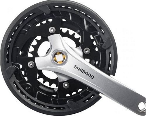 Шатун P+L 48x36x24/170мм SHIMANO FC-T3010 квадрат 9-швид. з кришкою, чорно-сріблястий Шатун P+L 48x36x24/170мм SHIMANO FC-T3010 квадрат 9-швид. з кришкою, чорно-сріблястий