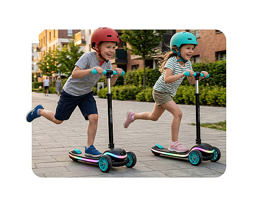 Дитячий самокат триколісний Ricokids Leddi чорно-бірюзовий