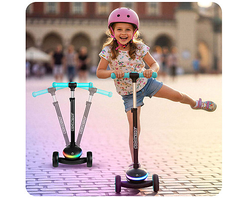 Дитячий самокат триколісний Ricokids Leddi чорно-бірюзовий
