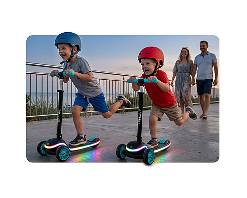 Дитячий самокат триколісний Ricokids Leddi чорно-бірюзовий