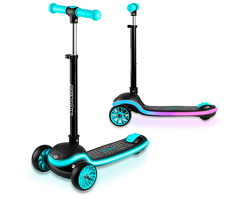 Дитячий самокат триколісний Ricokids Leddi чорно-бірюзовий