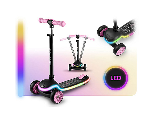 Дитячий самокат триколісний Ricokids Leddi чорно-рожевий