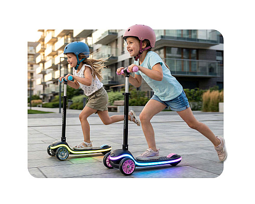 Дитячий самокат триколісний Ricokids Leddi чорно-рожевий