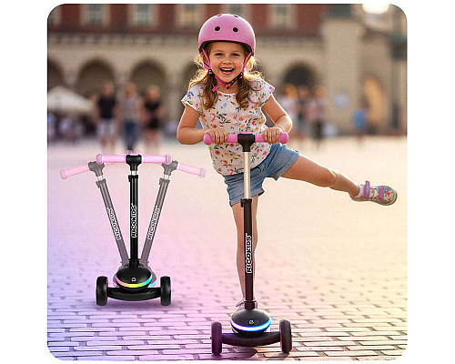 Дитячий самокат триколісний Ricokids Leddi чорно-рожевий