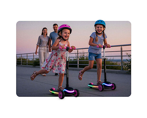Дитячий самокат триколісний Ricokids Leddi чорно-рожевий